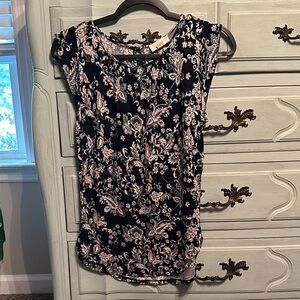 LOFT Navy and Pink Paisley Blouse